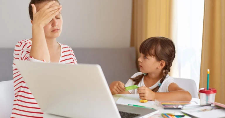 Parent feeling tired and overwhelmed while homeschooling daughter